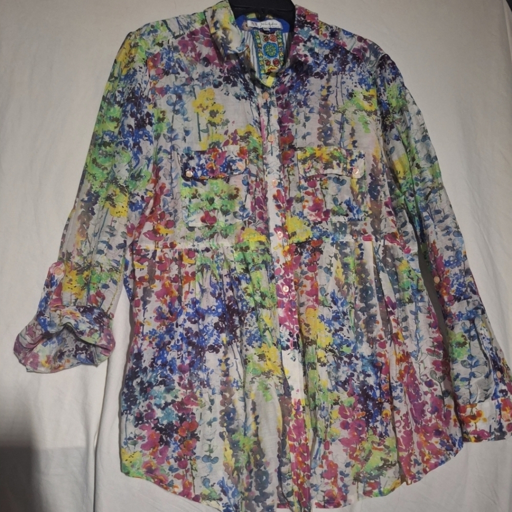 Women’s Floral Splash Button-Front Blouse - Multicolor